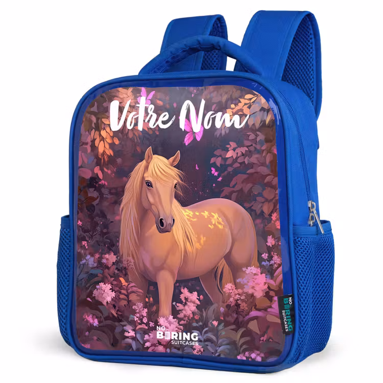 Sac à dos enfant avec votre nom - Bleu - Cheval - Fleurs - Violet - Papillon — 7