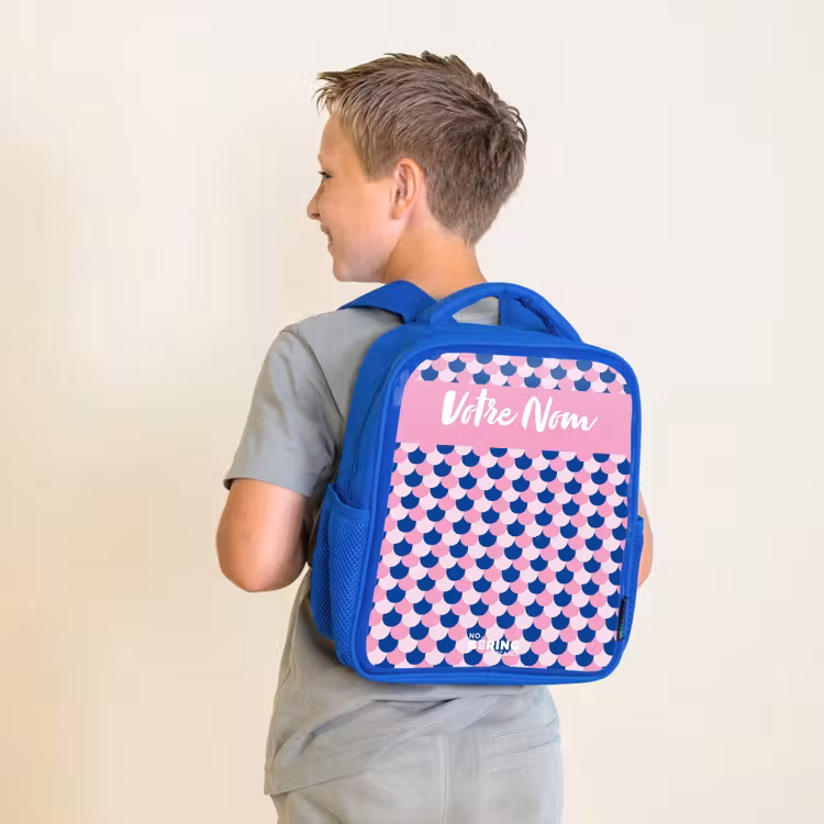 Sac à dos enfant avec votre nom - Bleu - Écailles - Motif - Bleu - Rose — 2