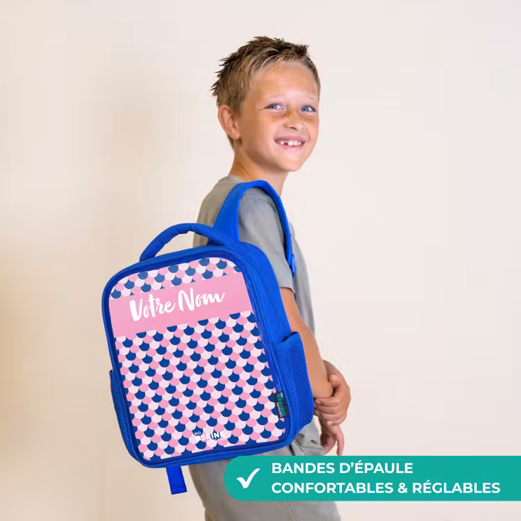 Sac à dos enfant avec votre nom - Bleu - Écailles - Motif - Bleu - Rose — 4