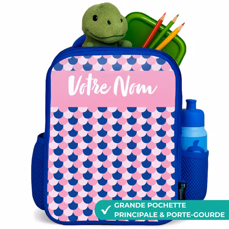 Sac à dos enfant avec votre nom - Bleu - Écailles - Motif - Bleu - Rose — 5