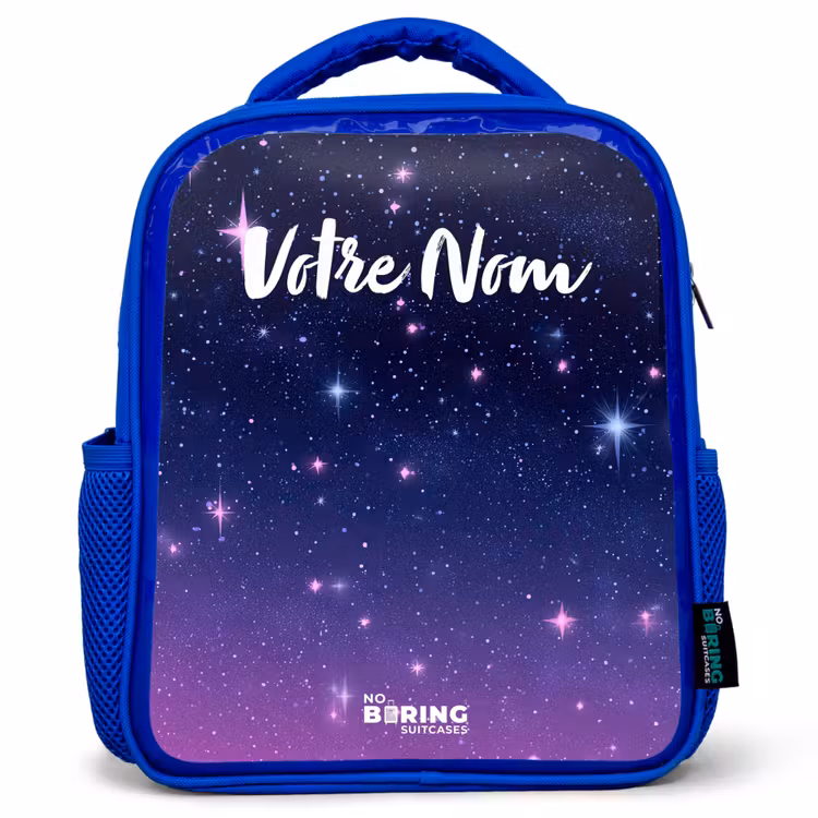 Sac à dos enfant avec votre nom - Bleu - Étoiles - Galaxie - Bleu - Rose — 1