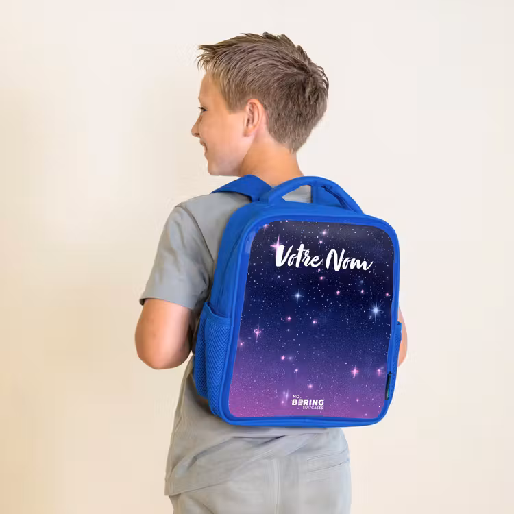 Sac à dos enfant avec votre nom - Bleu - Étoiles - Galaxie - Bleu - Rose — 2
