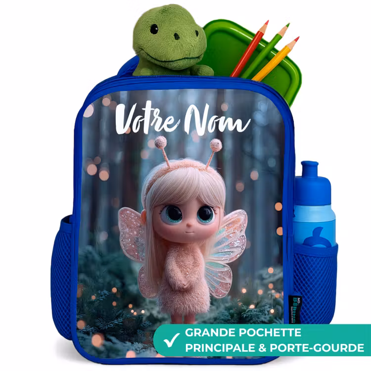 Sac à dos enfant avec votre nom - Bleu - Fée - Forêt - Paillettes — 5