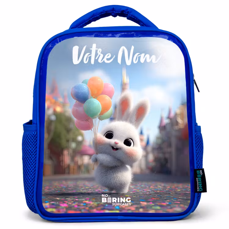 Sac à dos enfant avec votre nom - Bleu - lapin - Ballons — 1