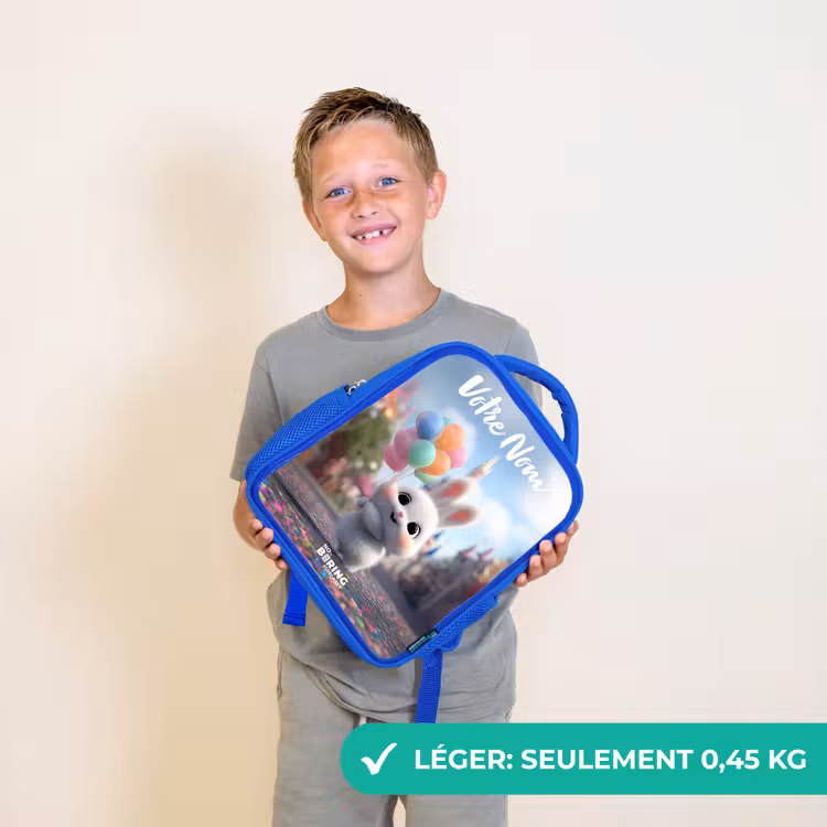 Sac à dos enfant avec votre nom - Bleu - lapin - Ballons — 3