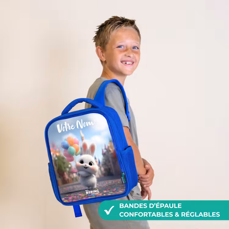 Sac à dos enfant avec votre nom - Bleu - lapin - Ballons — 4