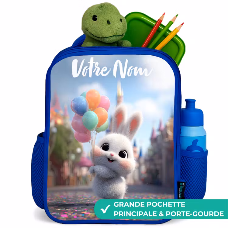 Sac à dos enfant avec votre nom - Bleu - lapin - Ballons — 5