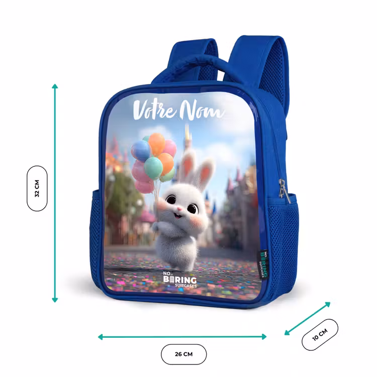 Sac à dos enfant avec votre nom - Bleu - lapin - Ballons — 6
