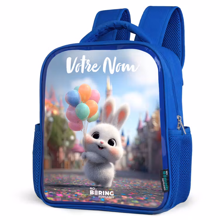 Sac à dos enfant avec votre nom - Bleu - lapin - Ballons — 7