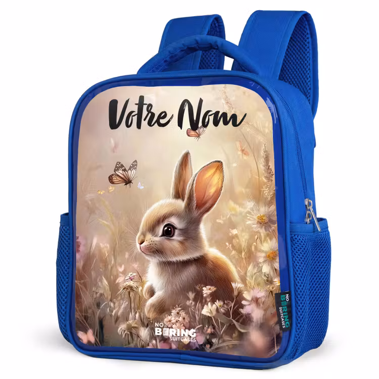 Sac à dos enfant avec votre nom - Bleu - Lapin - Marron - Fleurs - Papillons — 7