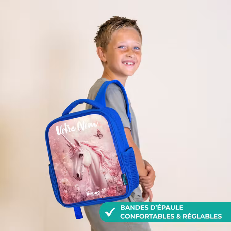Sac à dos enfant avec votre nom - Bleu - Licorne - Rose - Papillon - Fleurs — 4