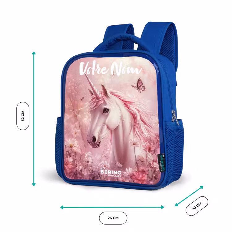 Sac à dos enfant avec votre nom - Bleu - Licorne - Rose - Papillon - Fleurs — 6