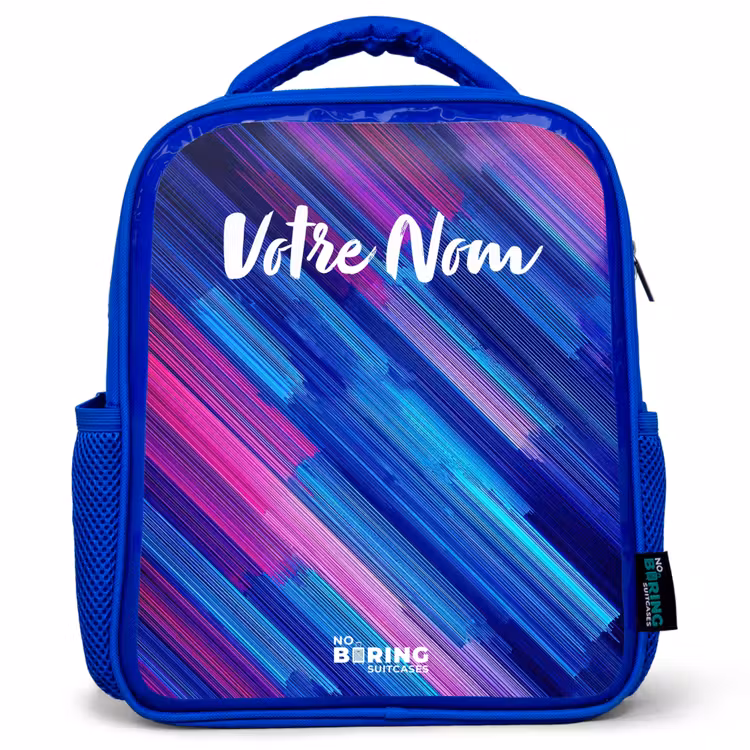 Sac à dos enfant avec votre nom - Bleu - Néon - Rayures - Abstrait - Bleu - Rose — 1