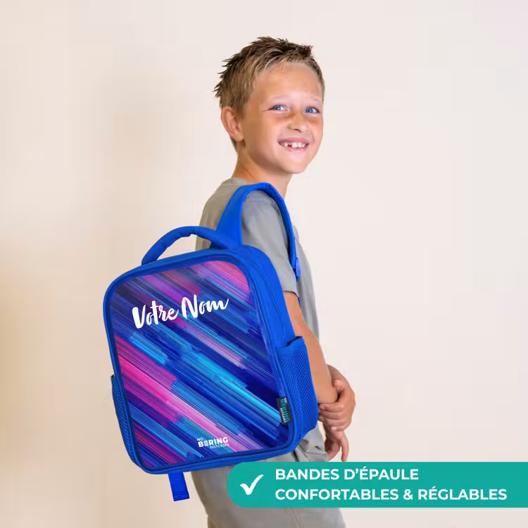 Sac à dos enfant avec votre nom - Bleu - Néon - Rayures - Abstrait - Bleu - Rose — 4