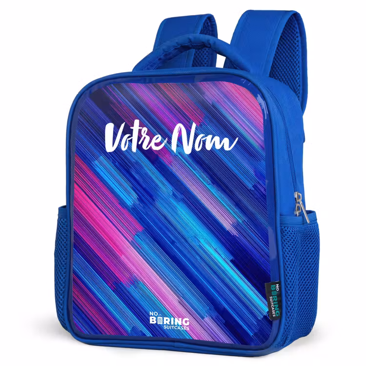 Sac à dos enfant avec votre nom - Bleu - Néon - Rayures - Abstrait - Bleu - Rose — 7