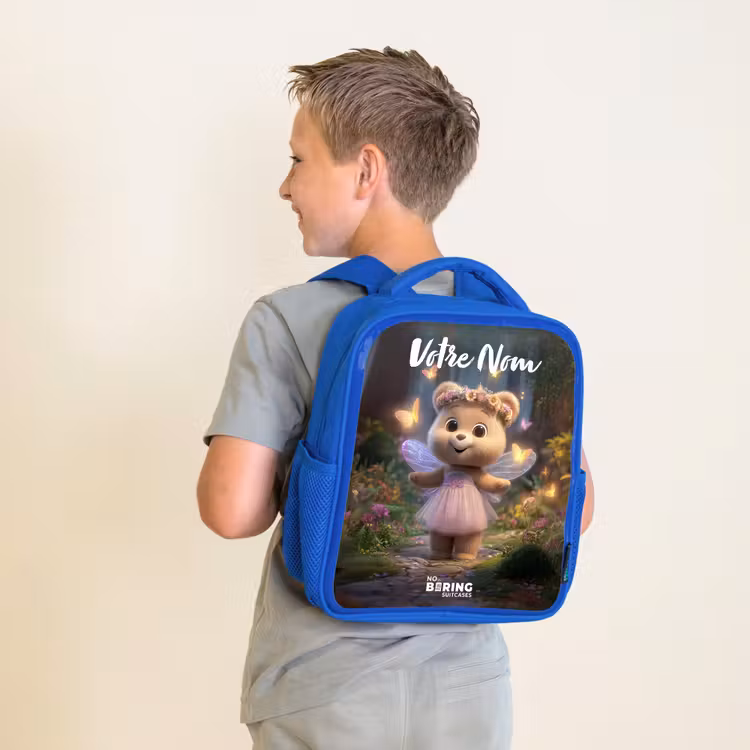 Sac à dos enfant avec votre nom - Bleu - Ours - Papillons - Forêt - Fée — 2