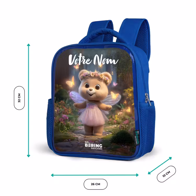 Sac à dos enfant avec votre nom - Bleu - Ours - Papillons - Forêt - Fée — 6