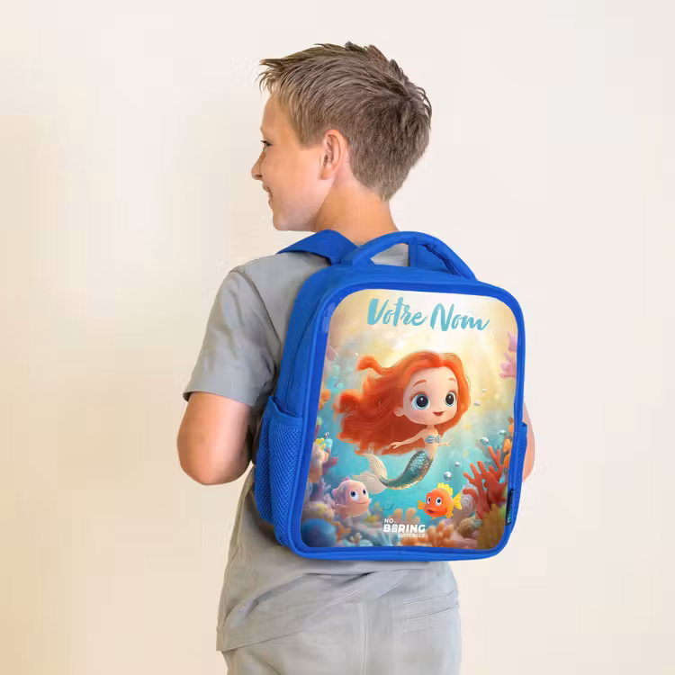 Sac à dos enfant avec votre nom - Bleu - Sirène - Poisson - Corail — 2