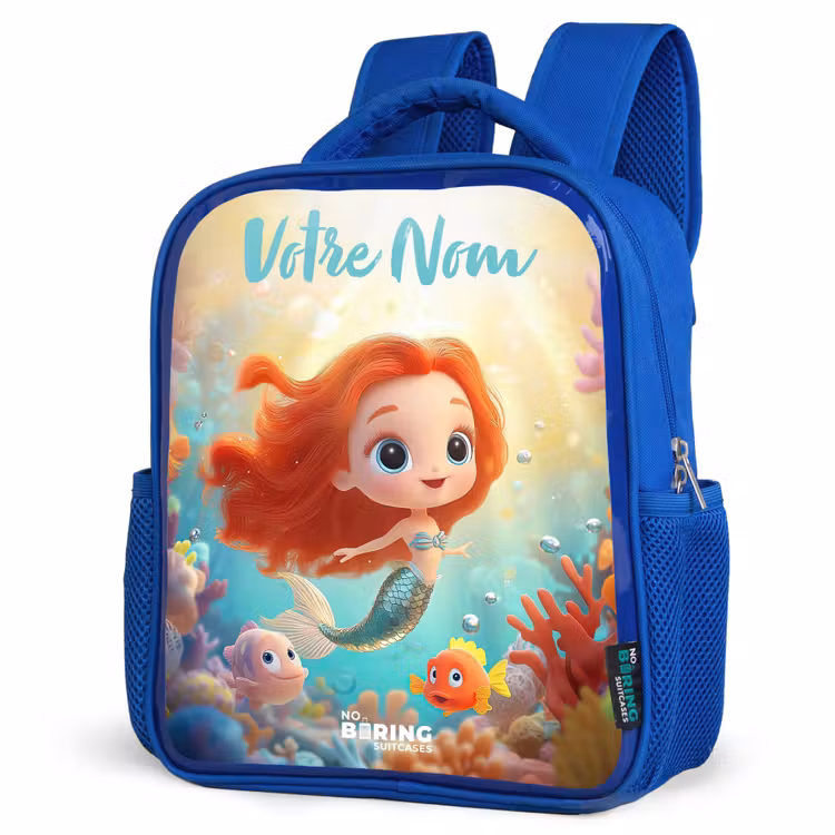 Sac à dos enfant avec votre nom - Bleu - Sirène - Poisson - Corail — 7