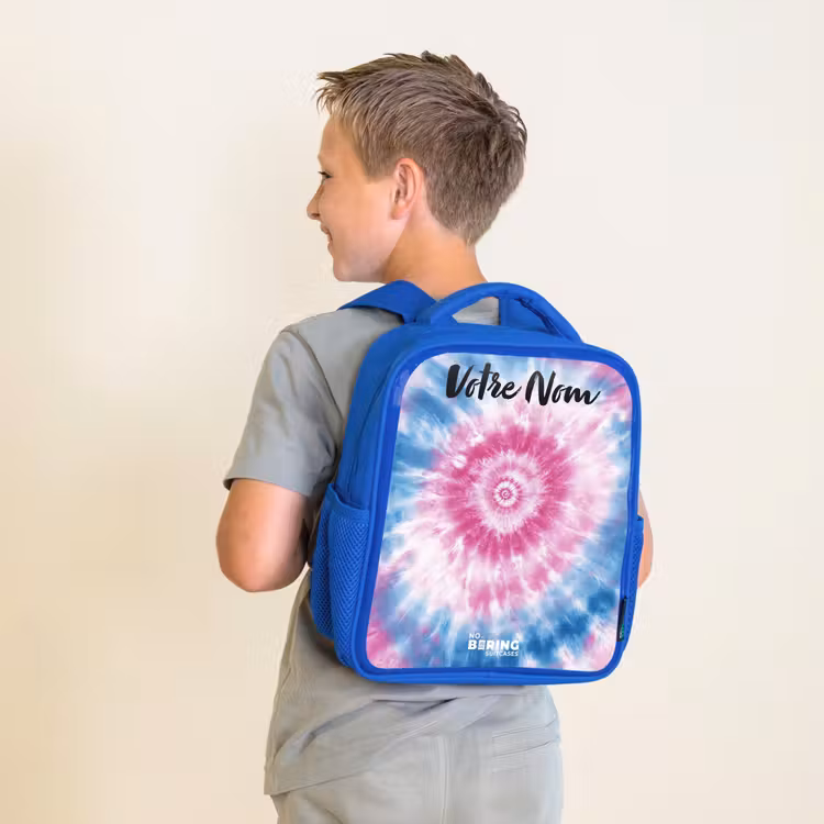 Sac à dos enfant avec votre nom - Bleu - Tie dye - Abstrait - Bleu - Rose — 2