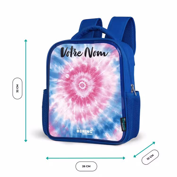 Sac à dos enfant avec votre nom - Bleu - Tie dye - Abstrait - Bleu - Rose — 6