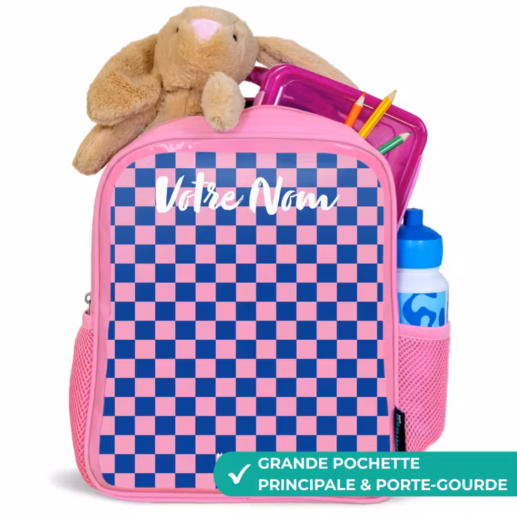 Sac à dos enfant avec votre nom - Rose - Blocs - Bleu - Rose — 2