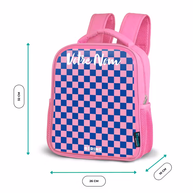 Sac à dos enfant avec votre nom - Rose - Blocs - Bleu - Rose — 3