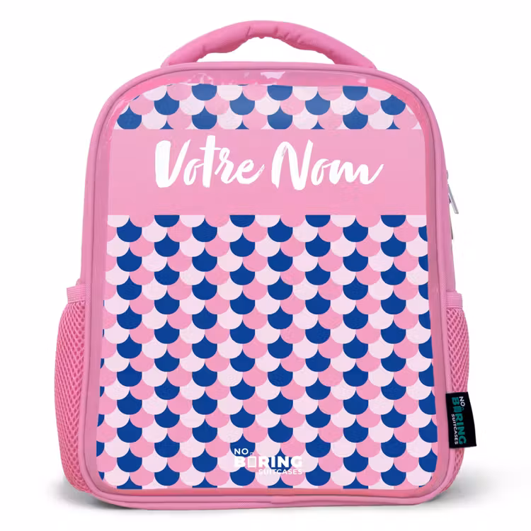 Sac à dos enfant avec votre nom - Rose - Écailles - Motif - Bleu - Rose — 1
