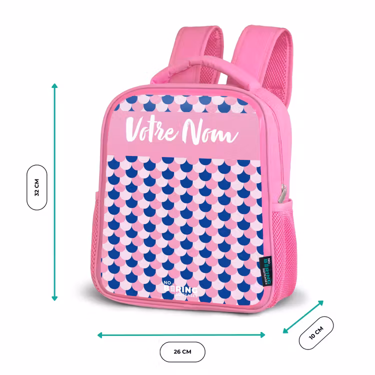 Sac à dos enfant avec votre nom - Rose - Écailles - Motif - Bleu - Rose — 3