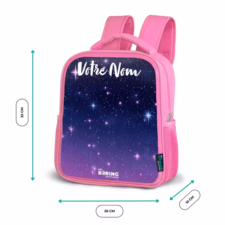 Sac à dos enfant avec votre nom - Rose - Étoiles - Galaxie - Bleu - Rose — 3