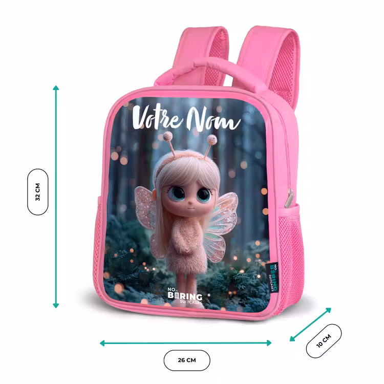 Sac à dos enfant avec votre nom - Rose - Fée - Forêt - Paillettes — 3