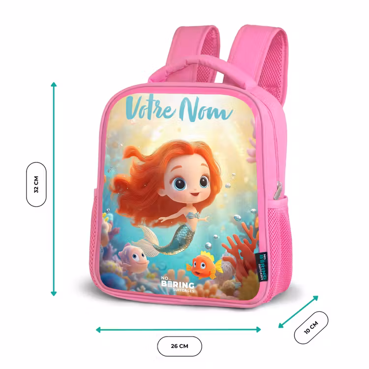Sac à dos enfant avec votre nom - Rose - Sirène - Poisson - Corail — 3