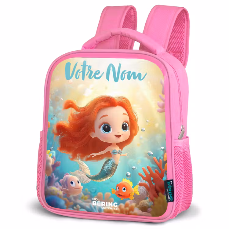 Sac à dos enfant avec votre nom - Rose - Sirène - Poisson - Corail — 4