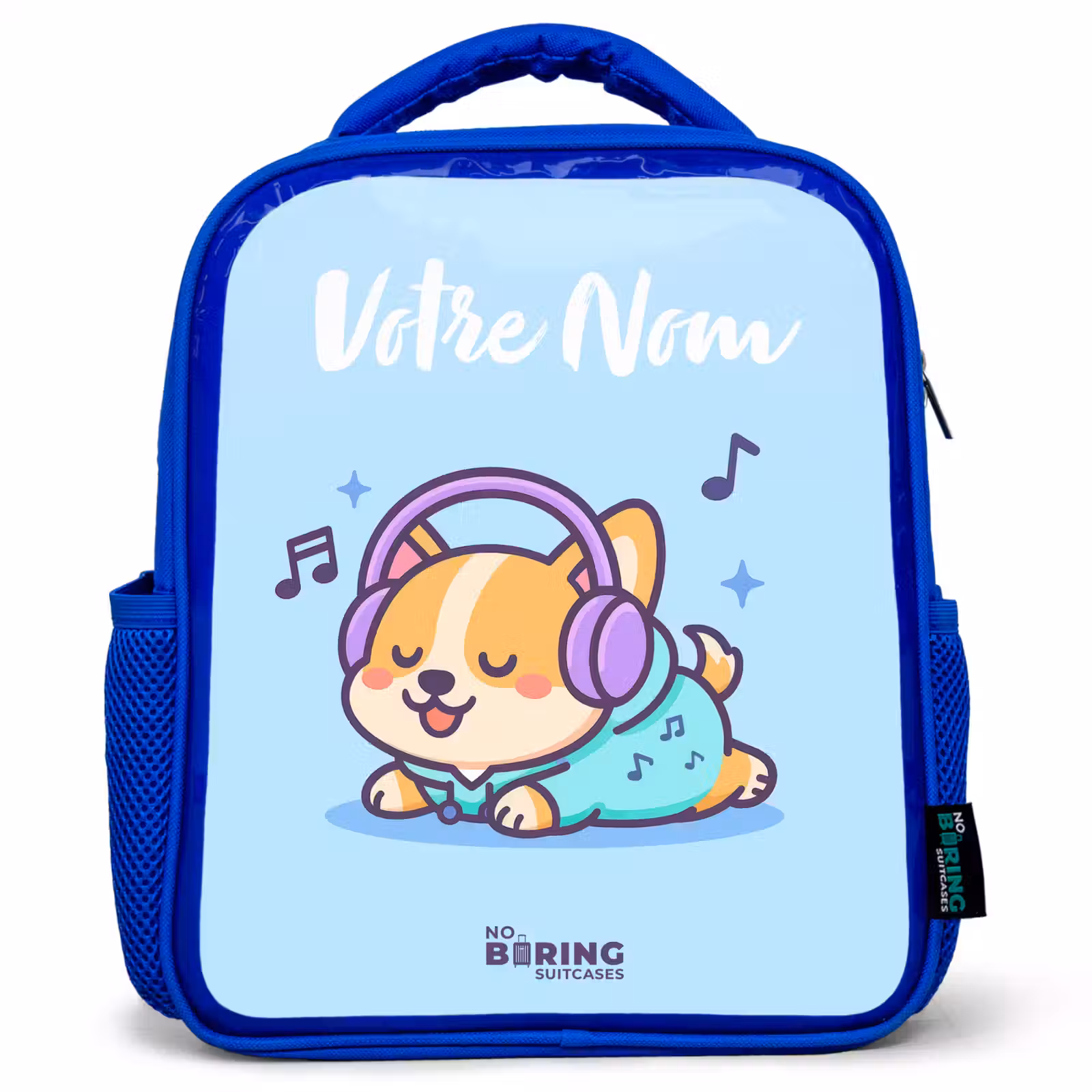 Sac à dos enfant avec votre nom - Bleu - Kawai - Chien - Musique — 1