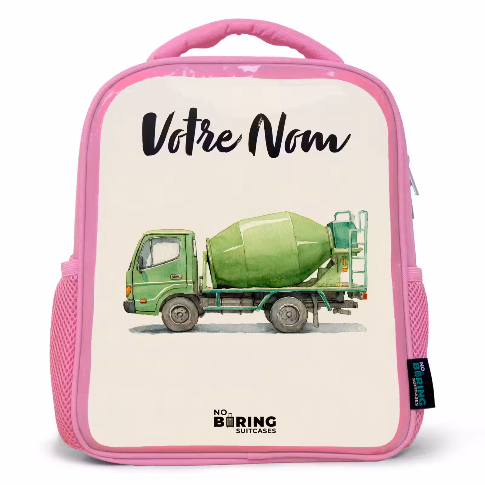 Sac à dos enfant avec votre nom - Rose - Bétonnière - Signée - Verte — 1