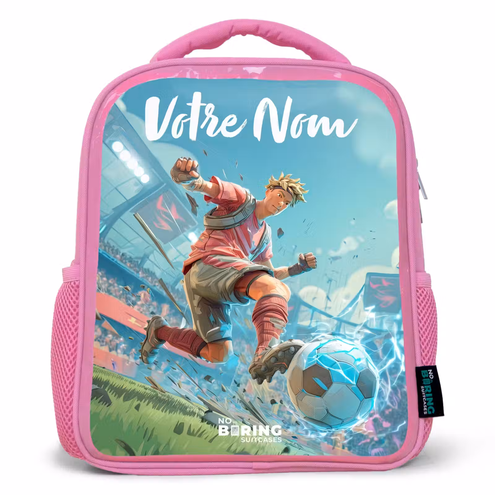 Sac à dos enfant avec votre nom - Rose - Football - Garçon - Stade - Électrique — 1