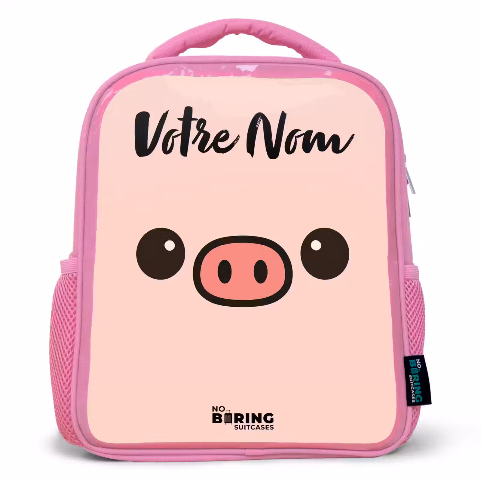 Sac à dos enfant avec votre nom - Rose - Kawai - Cochon - Rose — 1