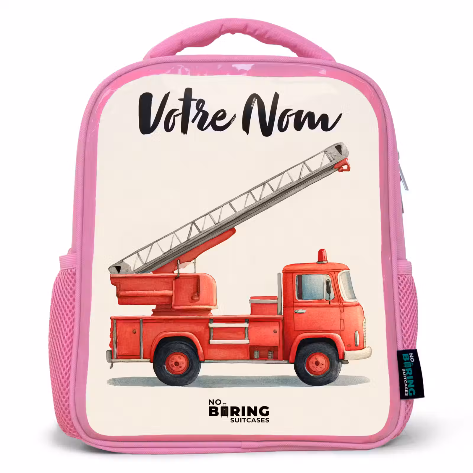 Sac à dos enfant avec votre nom - Rose - Véhicule de pompiers - Signé - Rouge — 1