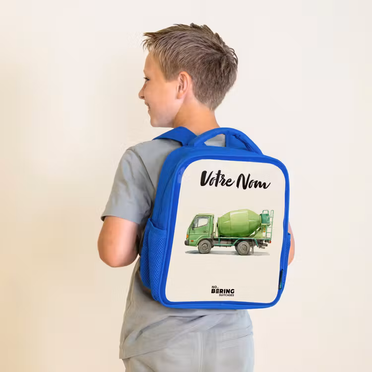 Sac à dos enfant avec votre nom - Bleu - Bétonnière - Signée - Verte — 2