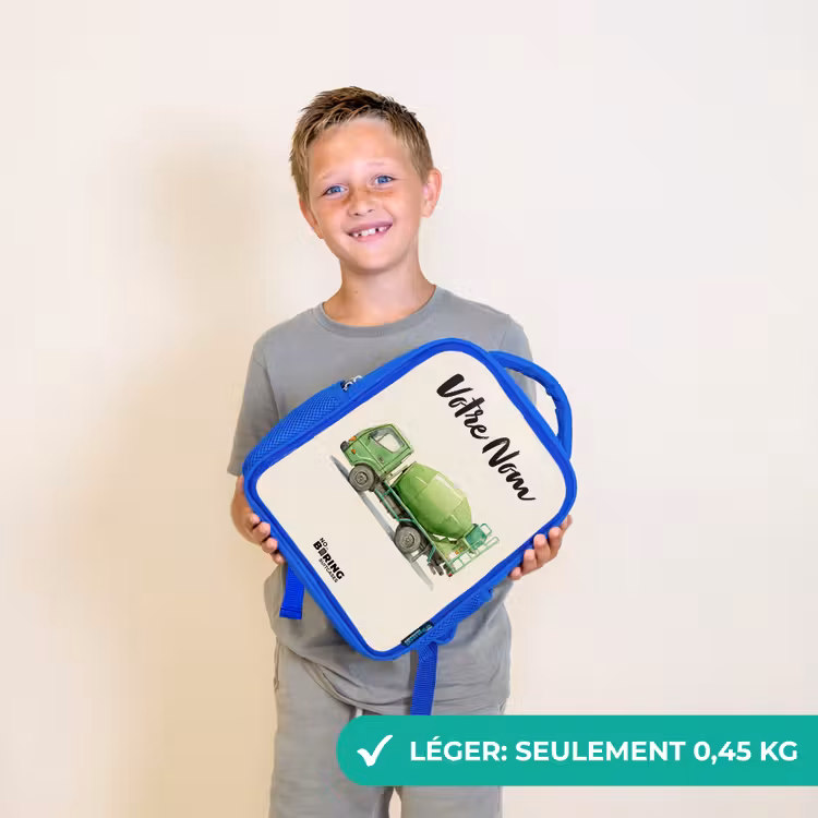 Sac à dos enfant avec votre nom - Bleu - Bétonnière - Signée - Verte — 3