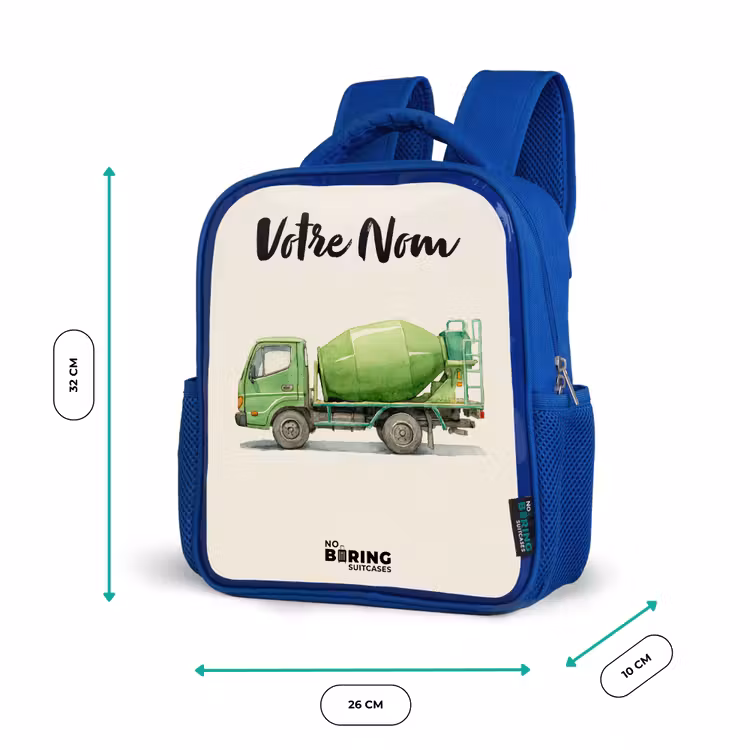 Sac à dos enfant avec votre nom - Bleu - Bétonnière - Signée - Verte — 6