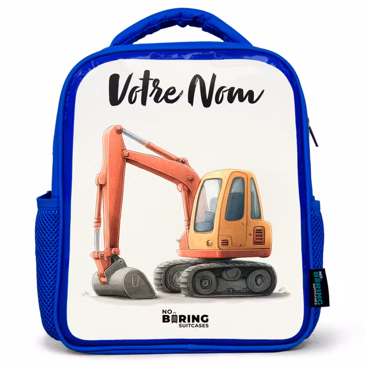 Sac à dos enfant avec votre nom - Bleu - Excavateur - Signé - Orange — 1