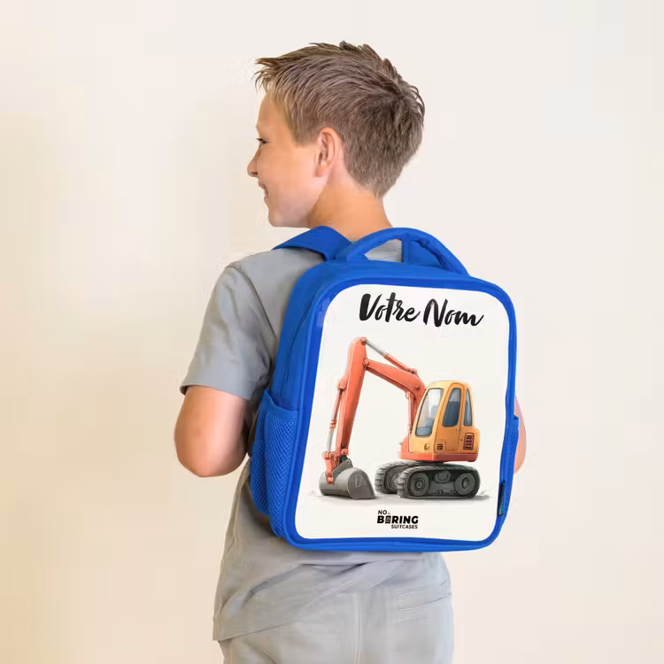Sac à dos enfant avec votre nom - Bleu - Excavateur - Signé - Orange — 2