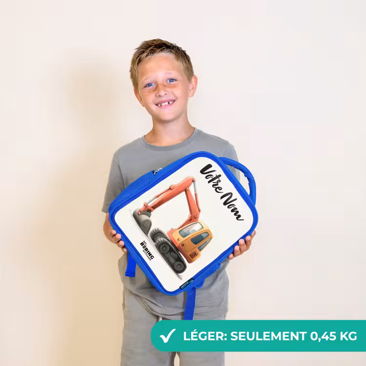 Sac à dos enfant avec votre nom - Bleu - Excavateur - Signé - Orange — 3