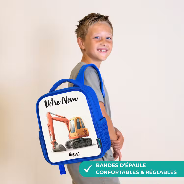 Sac à dos enfant avec votre nom - Bleu - Excavateur - Signé - Orange — 4