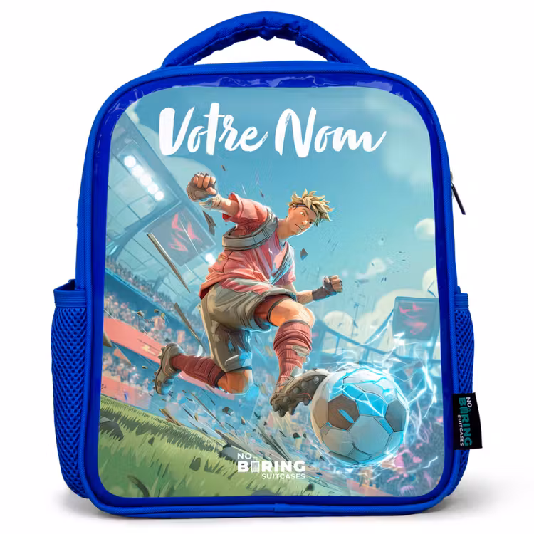 Sac à dos enfant avec nom - Bleu - Football - Garçon - Stade - Électrique — 1