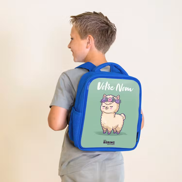 Sac à dos enfant avec votre nom - Bleu - Kawai - Alpaga - Vert — 2