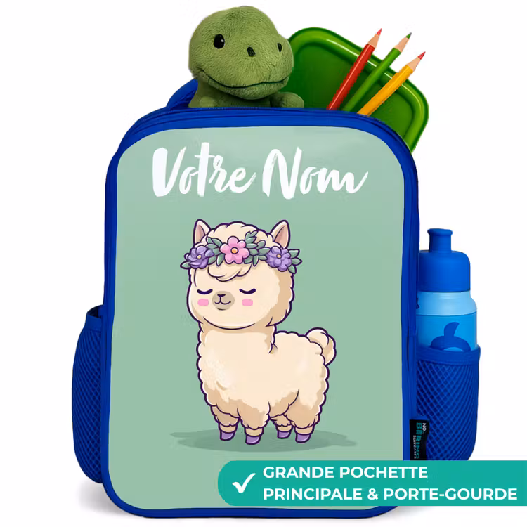 Sac à dos enfant avec votre nom - Bleu - Kawai - Alpaga - Vert — 5