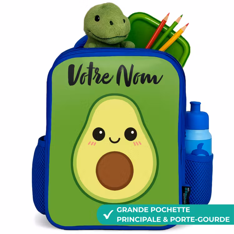 Sac à dos enfant avec votre nom - Bleu - Kawai - Avocado - Vert — 5
