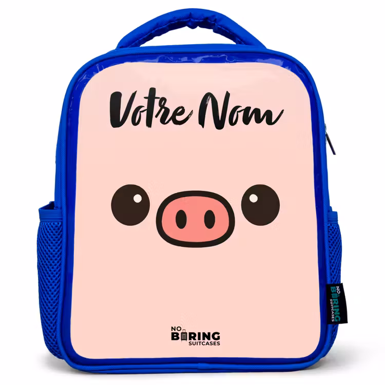 Sac à dos enfant avec votre nom - Bleu - Kawai - Cochon - Rose — 1